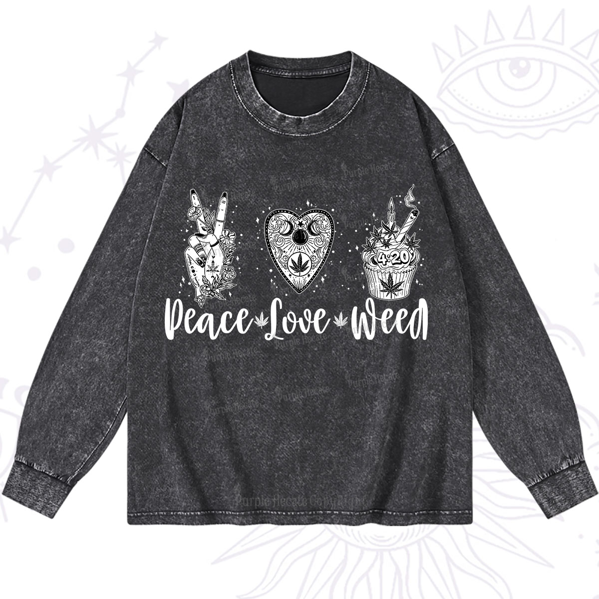 Purplehecate Peace Love Weed Washed Long Sleeve Shirt