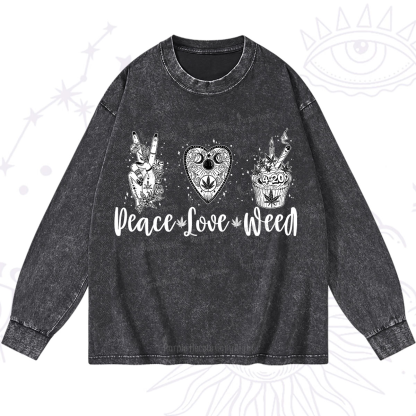 Purplehecate Peace Love Weed Washed Long Sleeve Shirt