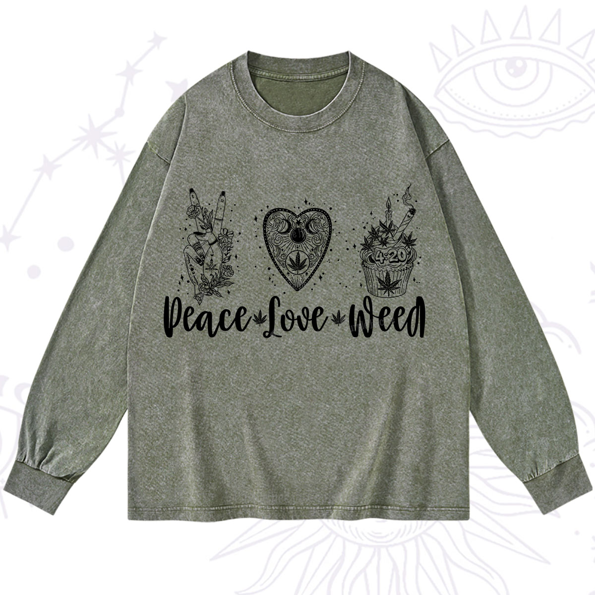 Purplehecate Peace Love Weed Washed Long Sleeve Shirt