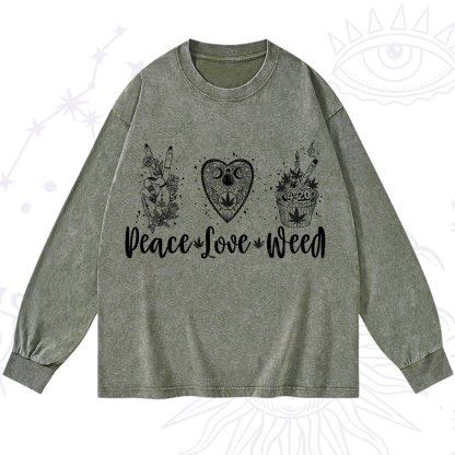 Purplehecate Peace Love Weed Washed Long Sleeve Shirt