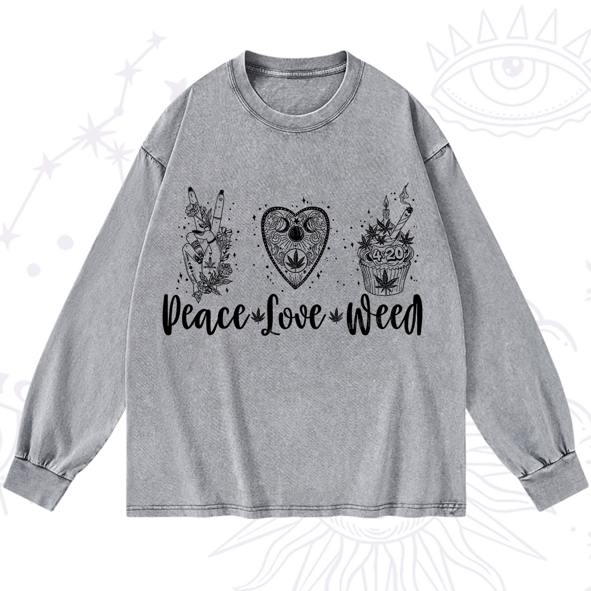 Purplehecate Peace Love Weed Washed Long Sleeve Shirt