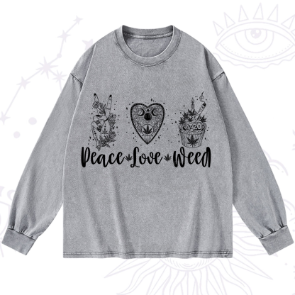 Purplehecate Peace Love Weed Washed Long Sleeve Shirt