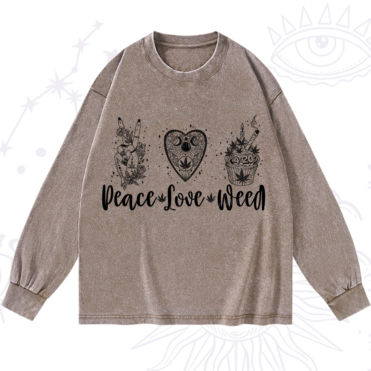 Purplehecate Peace Love Weed Washed Long Sleeve Shirt