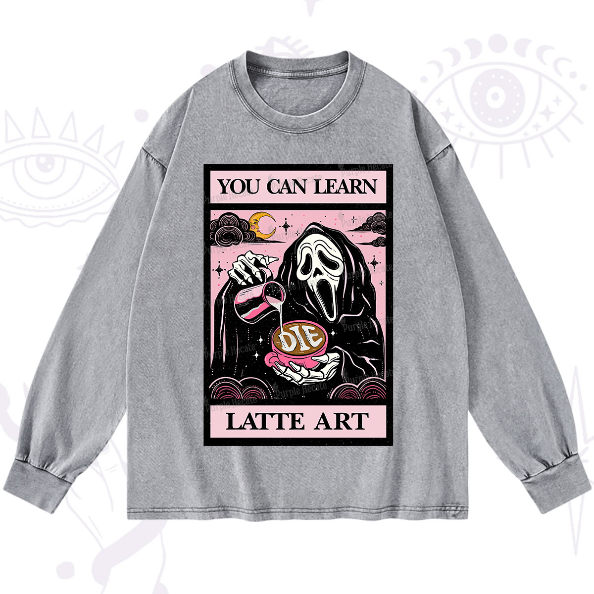 Purplehecate The You Can Learn Latte Art Oracle Card Washed Long Sleeve Shirt