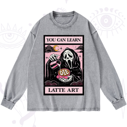 Purplehecate The You Can Learn Latte Art Oracle Card Washed Long Sleeve Shirt