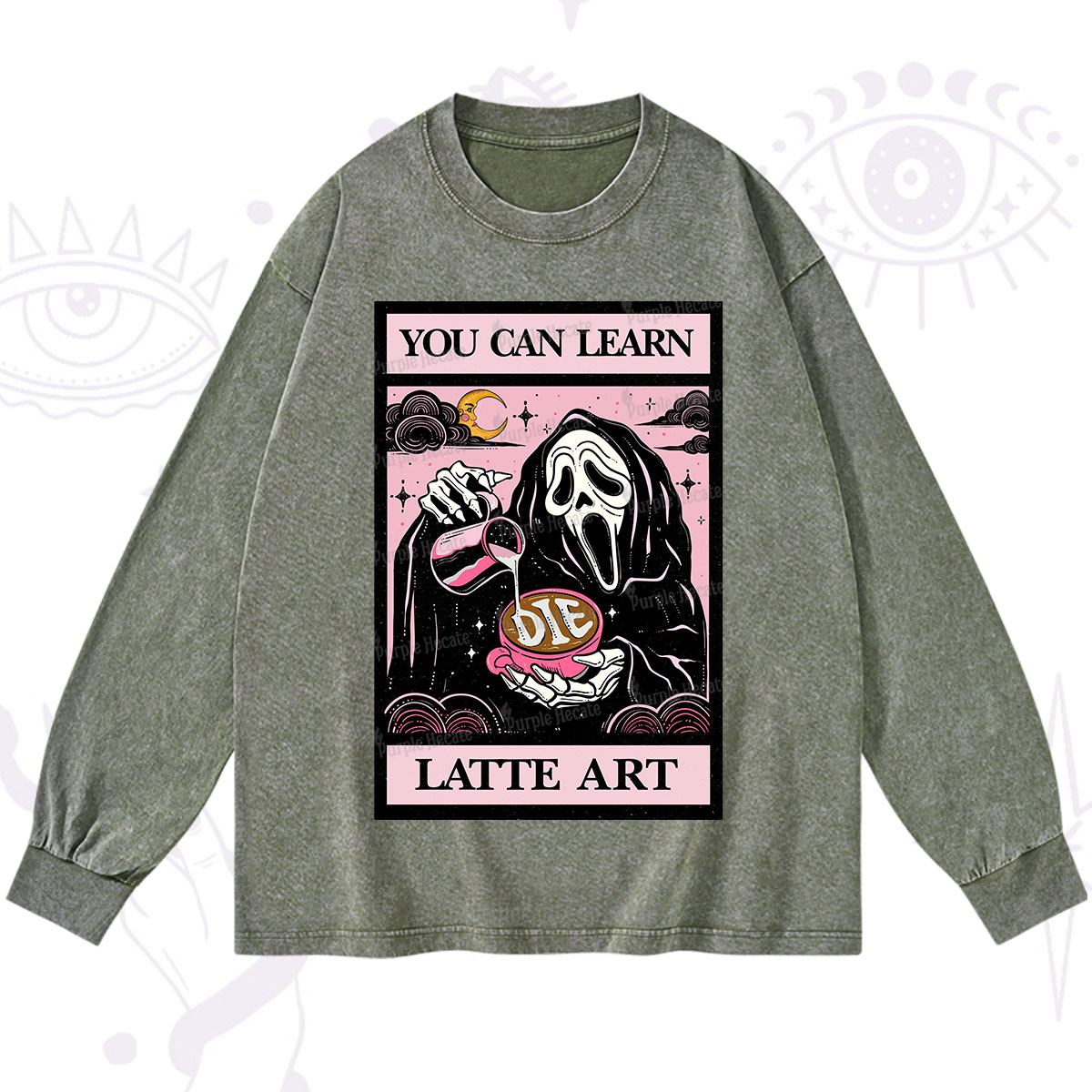 Purplehecate The You Can Learn Latte Art Oracle Card Washed Long Sleeve Shirt