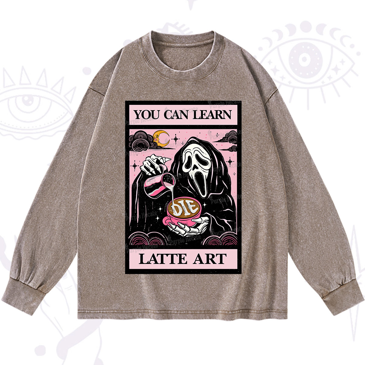 Purplehecate The You Can Learn Latte Art Oracle Card Washed Long Sleeve Shirt