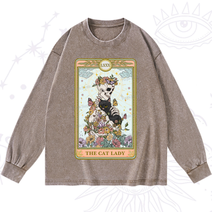 Purplehecate The Cat Lady Skeleton Tarot Washed Long Sleeve Shirt