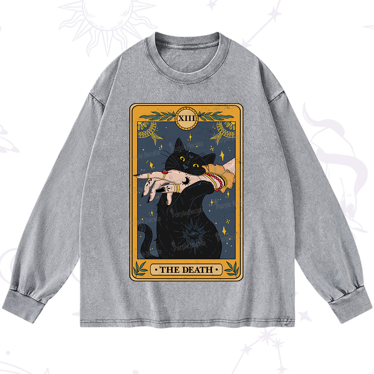 Purplehecate The Death Card Tarot Cat Washed Long Sleeve Shirt