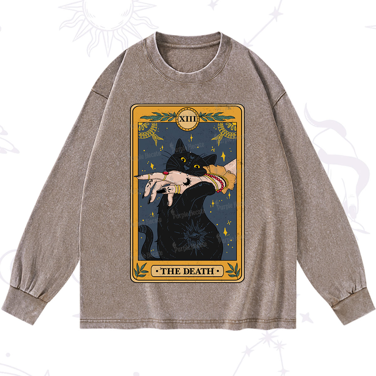 Purplehecate The Death Card Tarot Cat Washed Long Sleeve Shirt