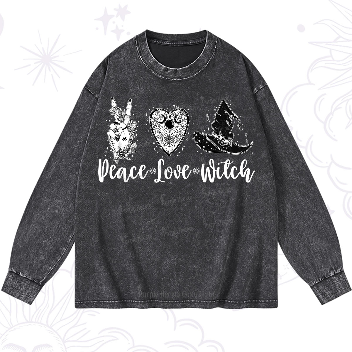 Purplehecate Peace Love Witch Washed Long Sleeve Shirt