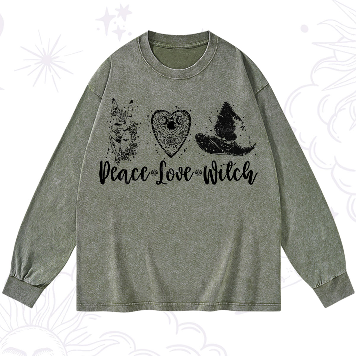 Purplehecate Peace Love Witch Washed Long Sleeve Shirt
