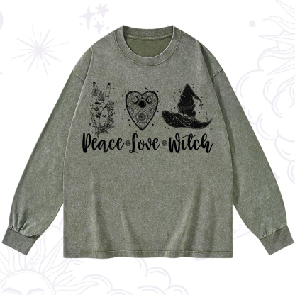 Purplehecate Peace Love Witch Washed Long Sleeve Shirt