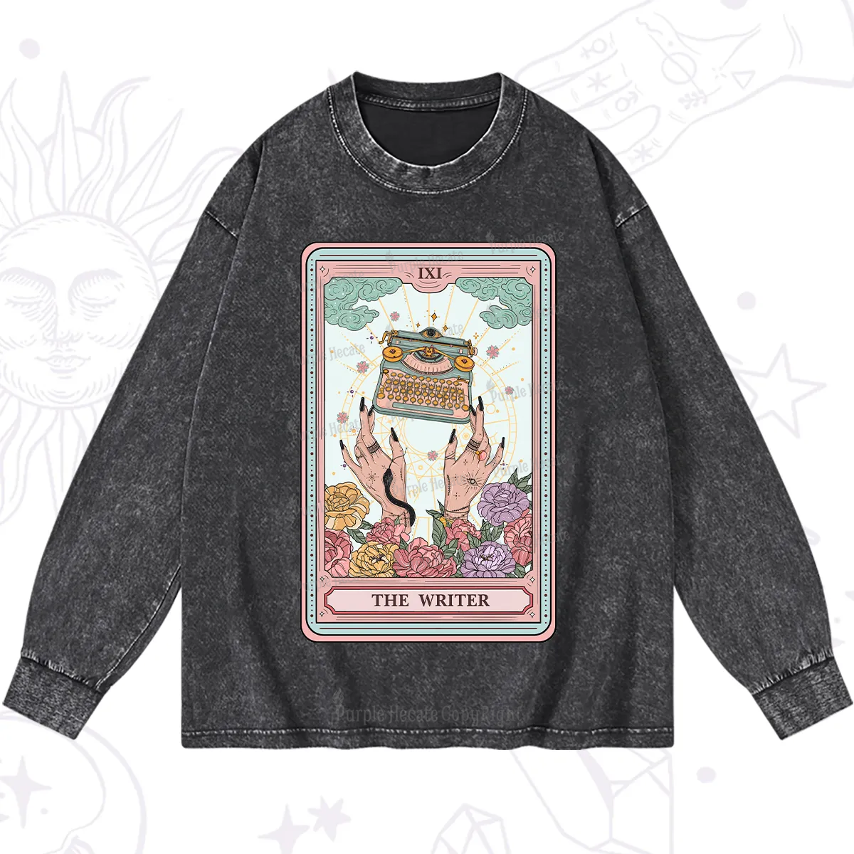 Purplehecate The Writer Tarot Card Washed Long Sleeve Shirt