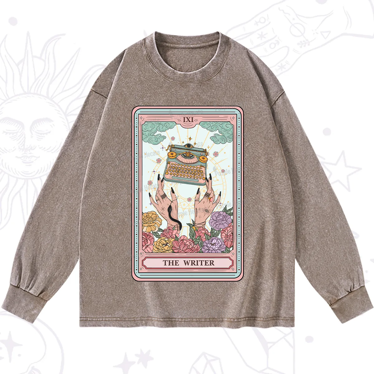 Purplehecate The Writer Tarot Card Washed Long Sleeve Shirt