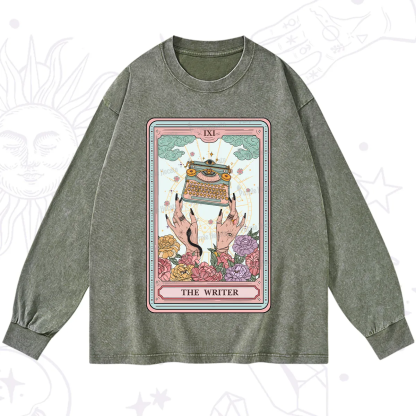 Purplehecate The Writer Tarot Card Washed Long Sleeve Shirt