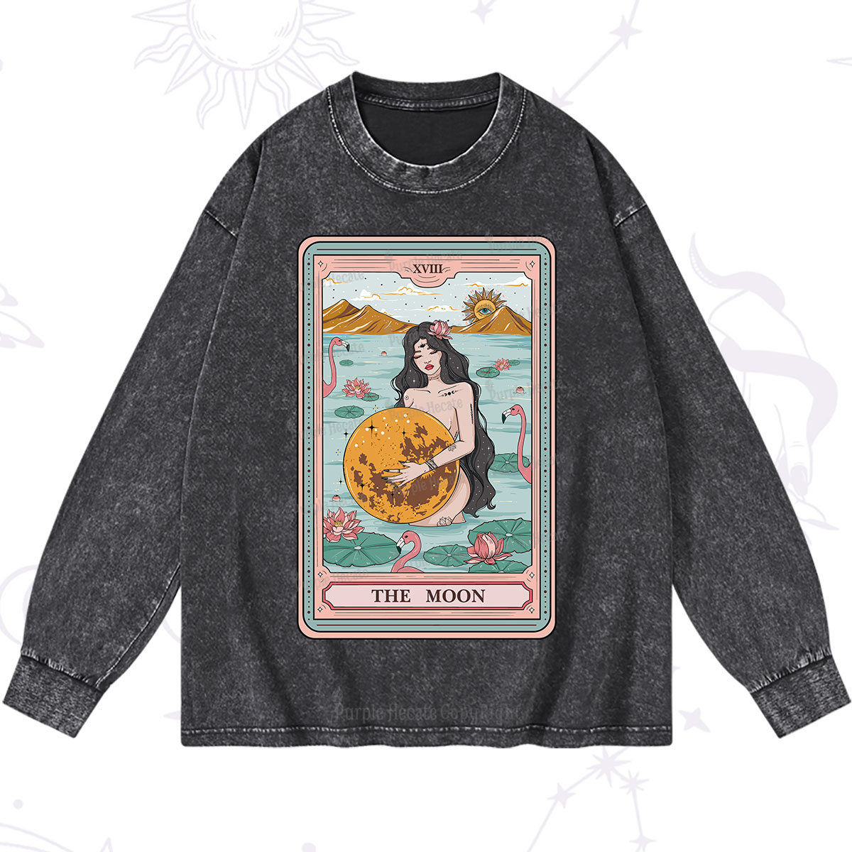 Purplehecate The Moon Goddess Tarot Washed Long Sleeve Shirt