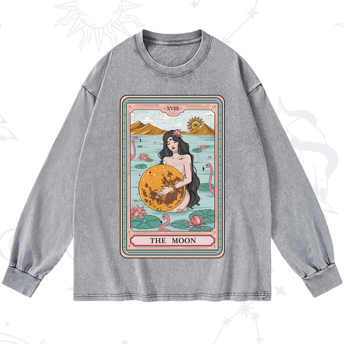 Purplehecate The Moon Goddess Tarot Washed Long Sleeve Shirt