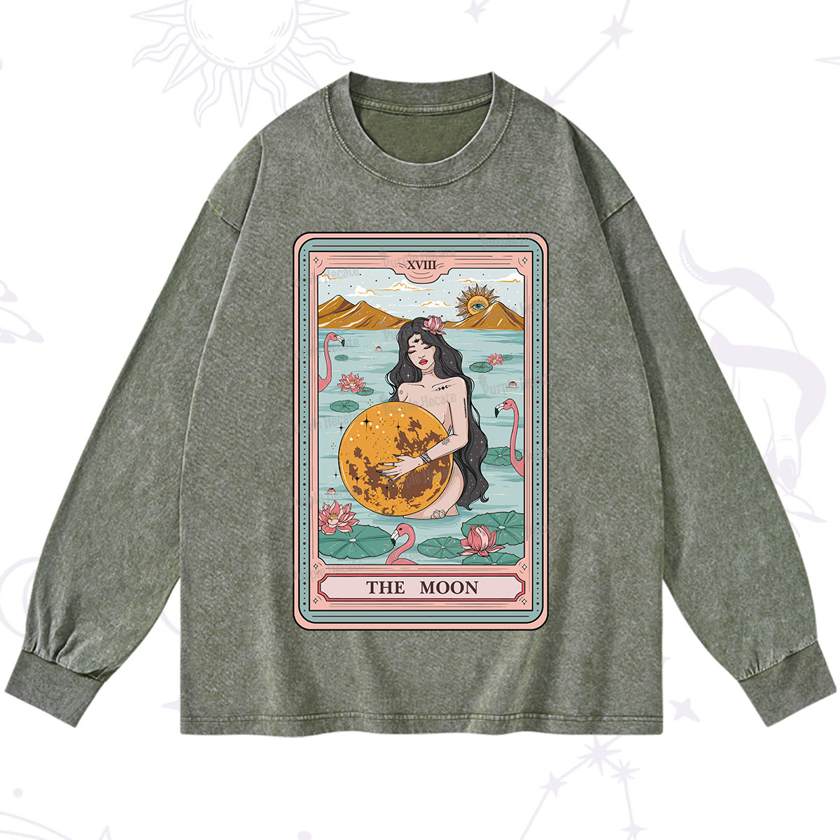 Purplehecate The Moon Goddess Tarot Washed Long Sleeve Shirt
