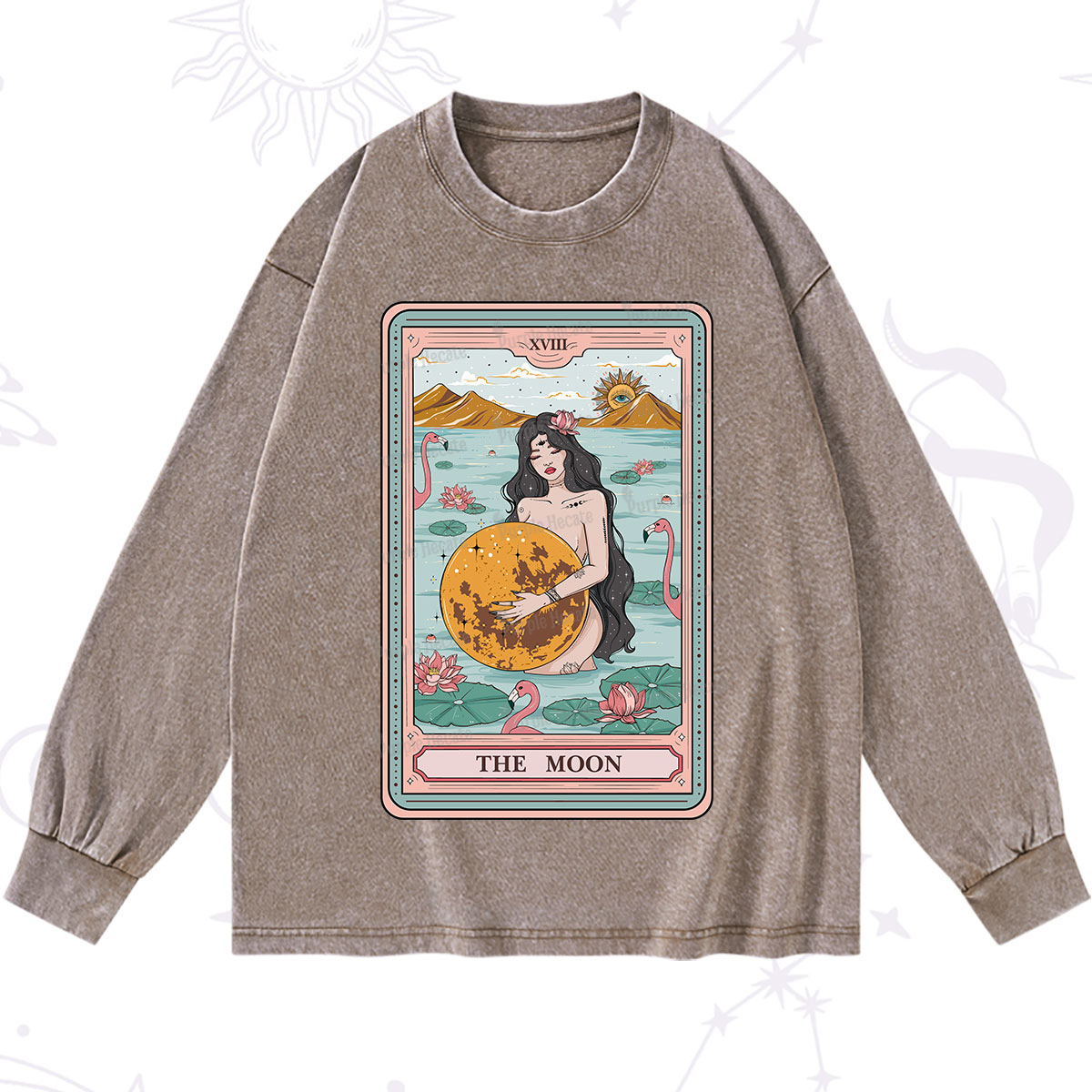 Purplehecate The Moon Goddess Tarot Washed Long Sleeve Shirt