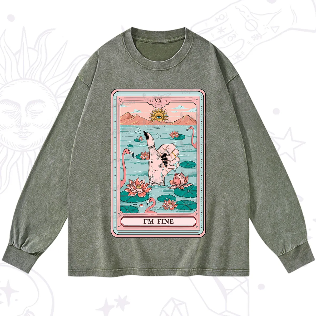 Purplehecate The I'm Fine Tarot Washed Long Sleeve Shirt