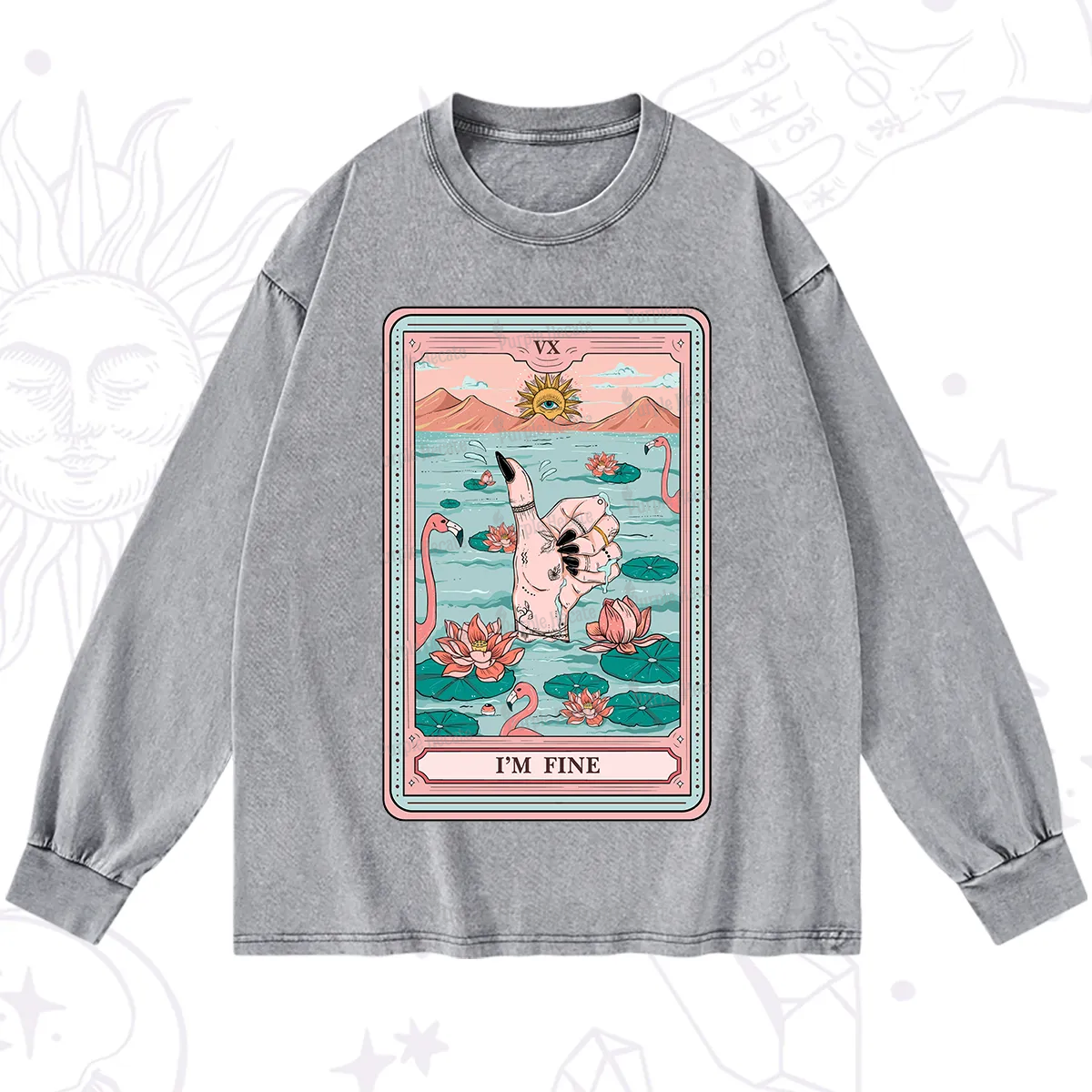 Purplehecate The I'm Fine Tarot Washed Long Sleeve Shirt