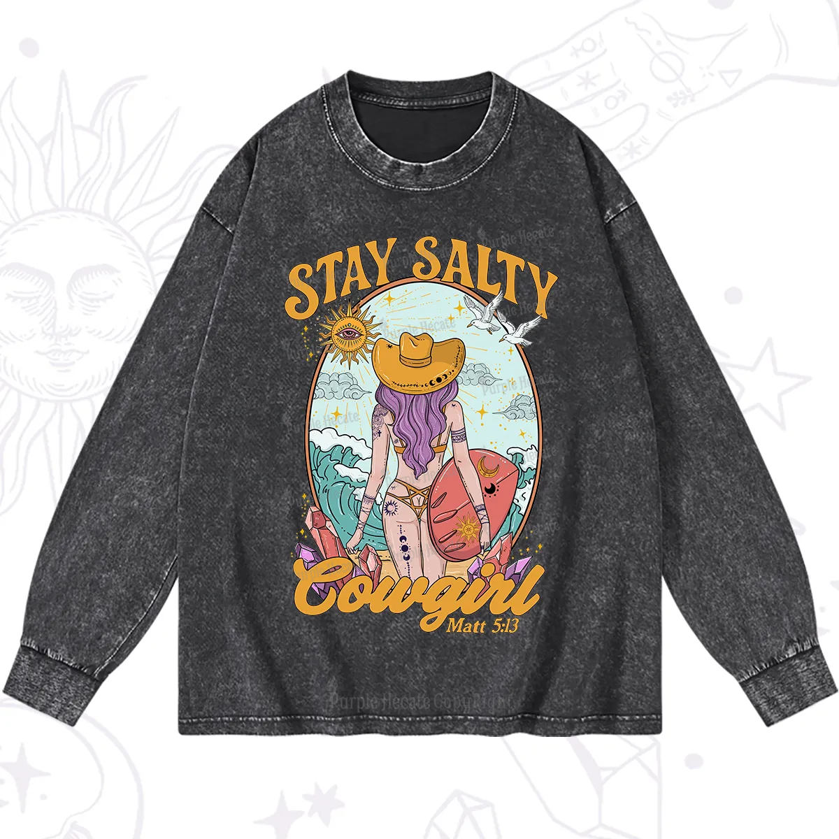 Purplehecate Stay Salty Cowgirl Washed Long Sleeve Shirt