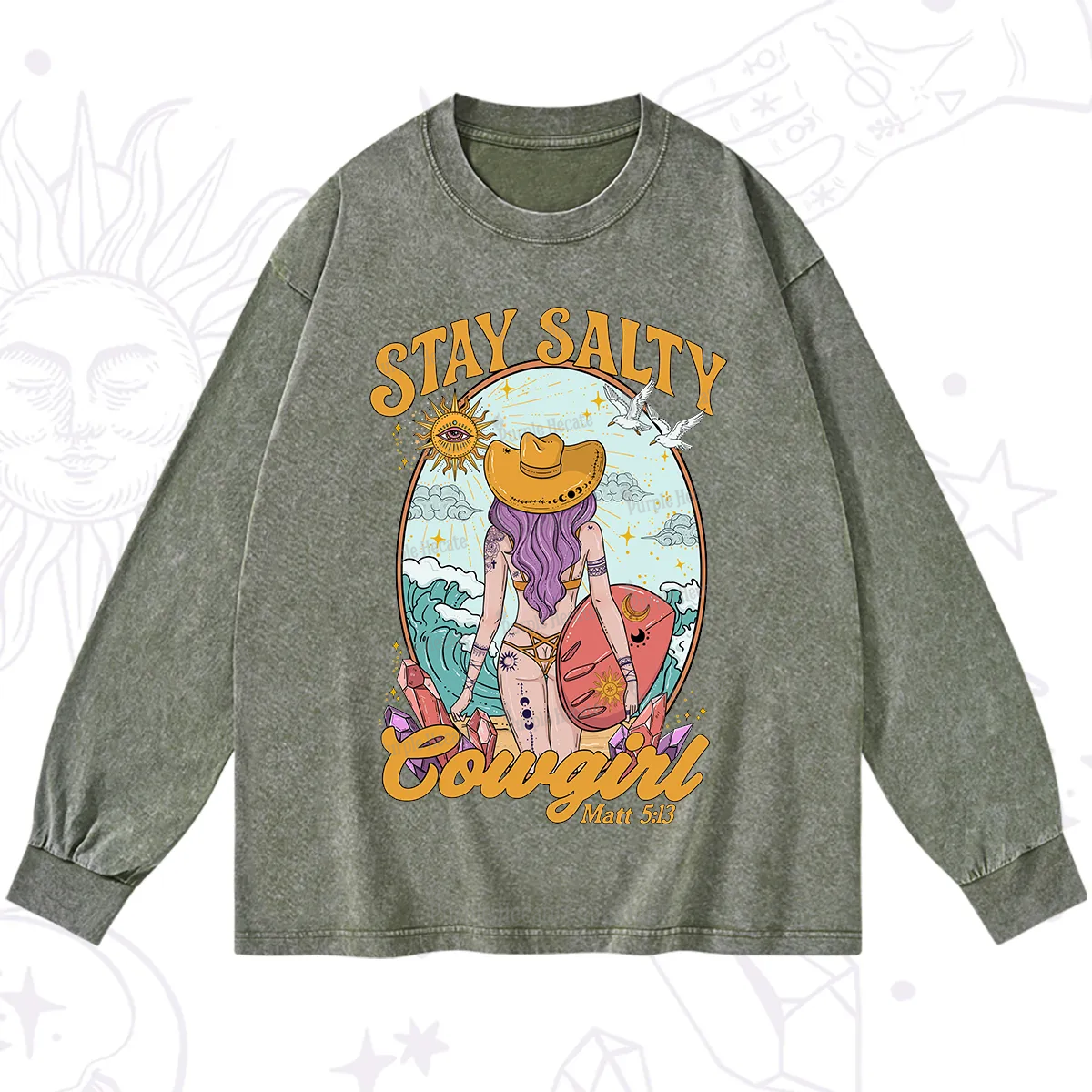 Purplehecate Stay Salty Cowgirl Washed Long Sleeve Shirt