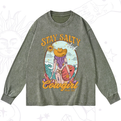 Purplehecate Stay Salty Cowgirl Washed Long Sleeve Shirt
