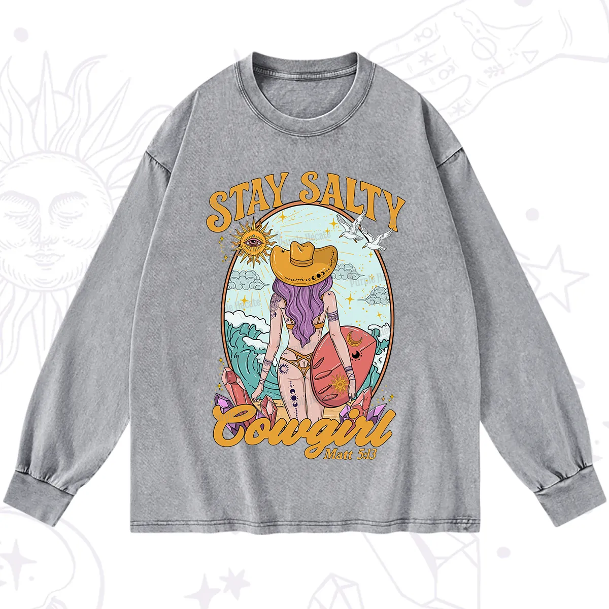 Purplehecate Stay Salty Cowgirl Washed Long Sleeve Shirt