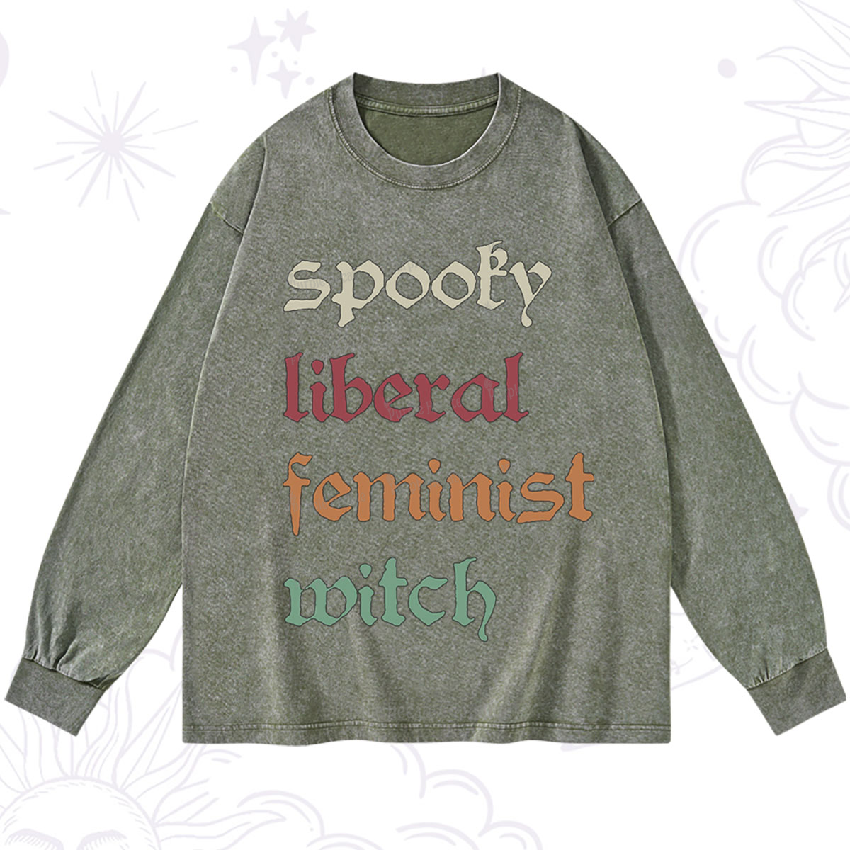 Purplehecate Spooky Liberal Feminist Witch Washed Long Sleeve Shirt