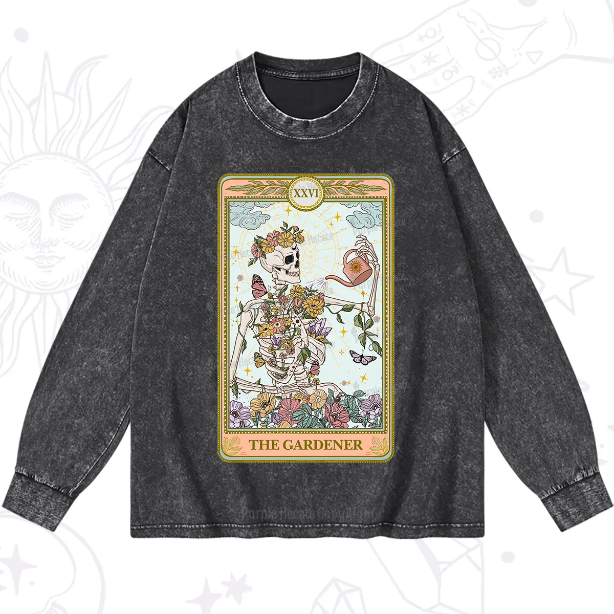 Purplehecate The Skeleton Gardener Tarot Washed Long Sleeve Shirt