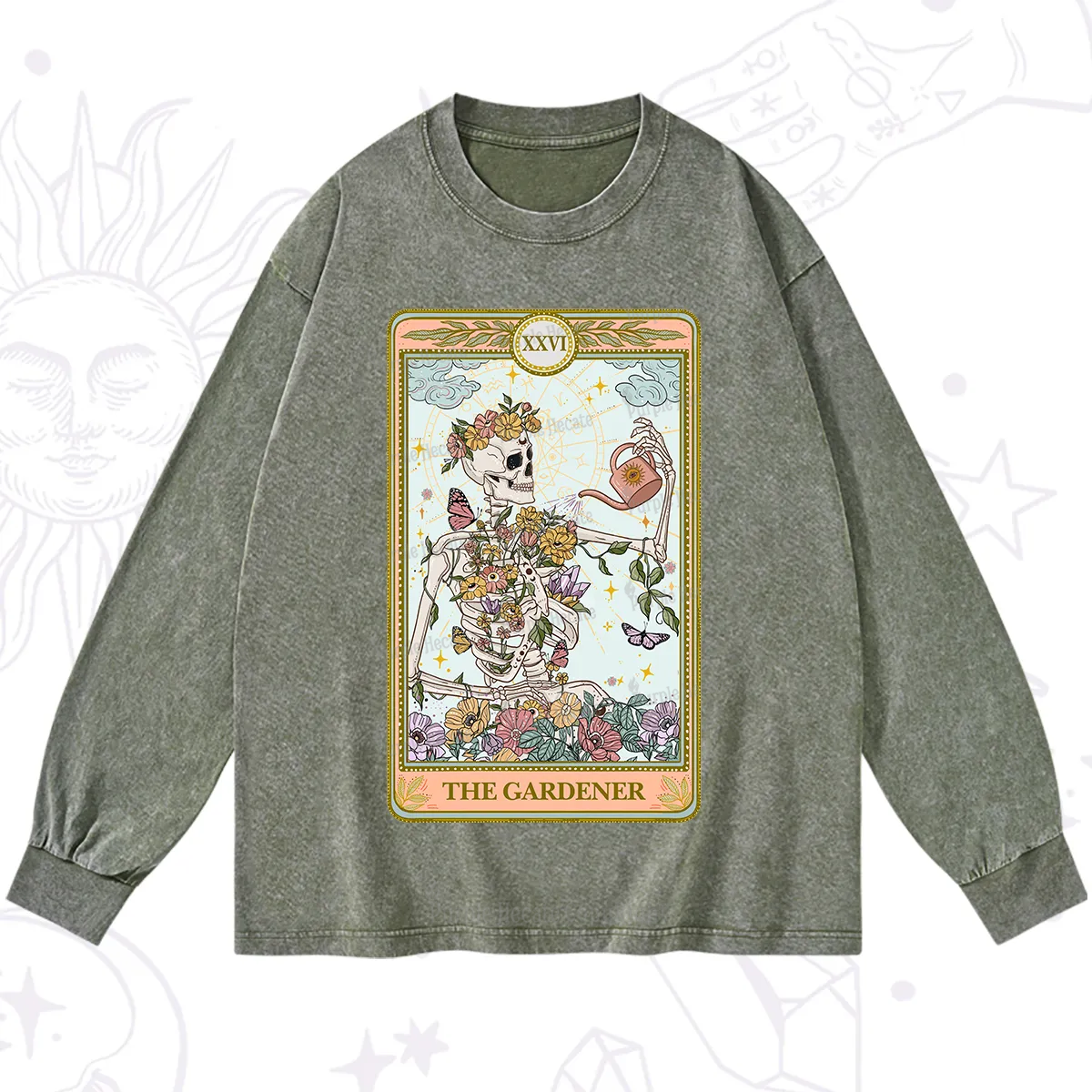Purplehecate The Skeleton Gardener Tarot Washed Long Sleeve Shirt