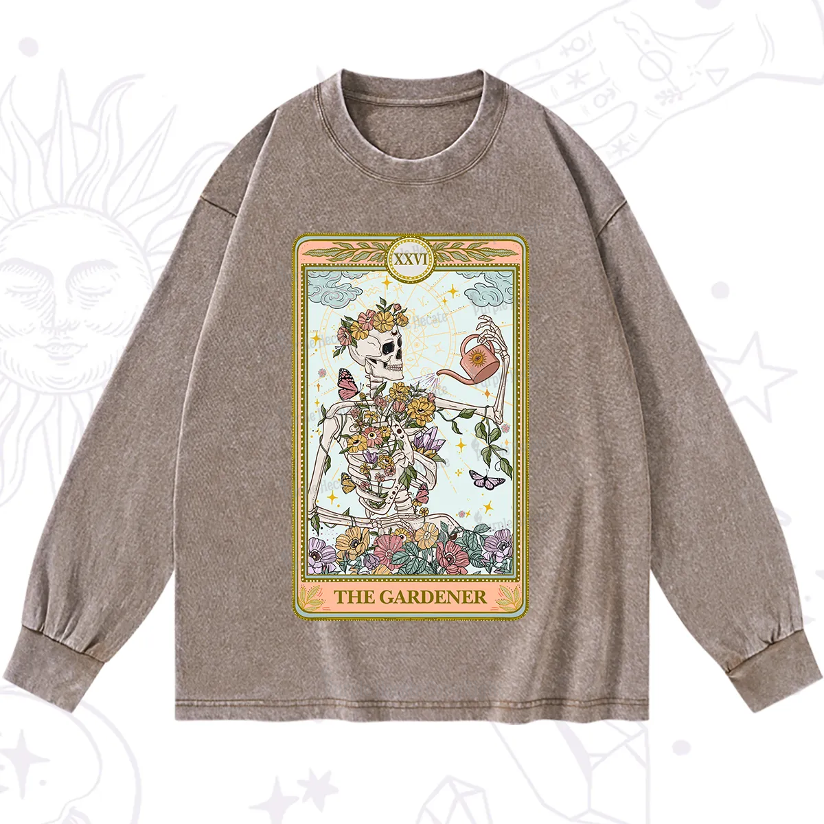 Purplehecate The Skeleton Gardener Tarot Washed Long Sleeve Shirt