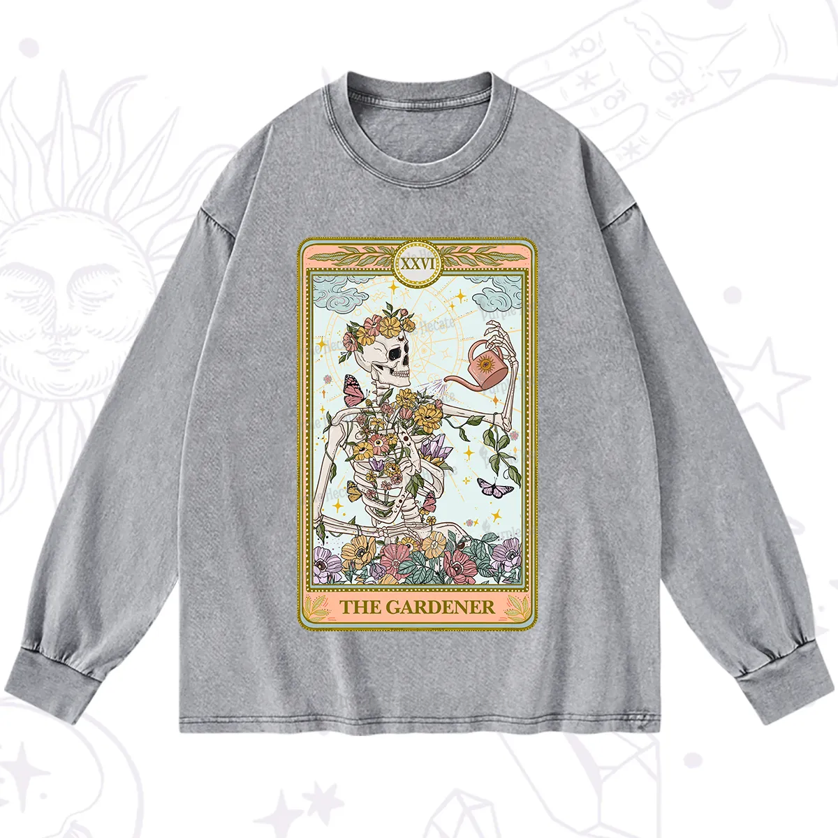 Purplehecate The Skeleton Gardener Tarot Washed Long Sleeve Shirt