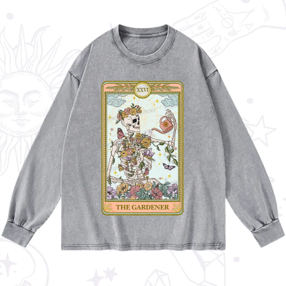 Purplehecate The Skeleton Gardener Tarot Washed Long Sleeve Shirt