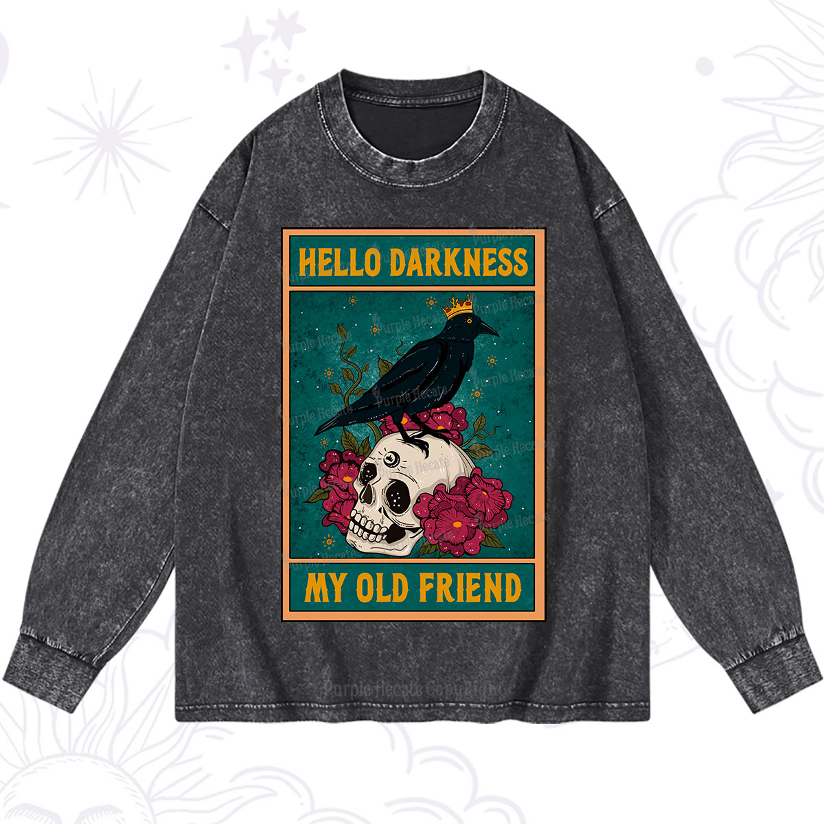 Purplehecate The Hello Darkness My Old Friend Oracle Card Washed Long Sleeve Shirt