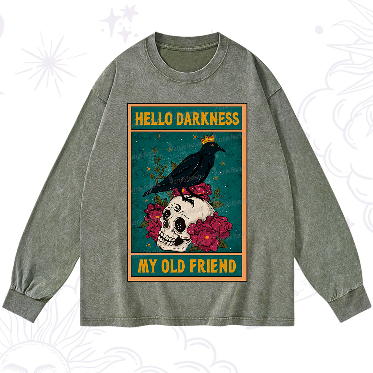 Purplehecate The Hello Darkness My Old Friend Oracle Card Washed Long Sleeve Shirt