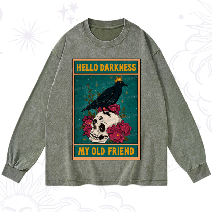 Purplehecate The Hello Darkness My Old Friend Oracle Card Washed Long Sleeve Shirt