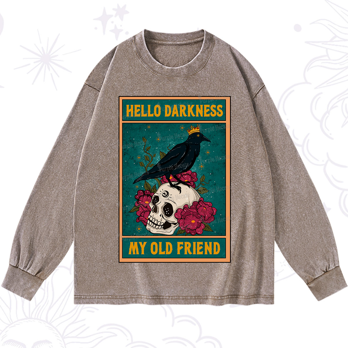 Purplehecate The Hello Darkness My Old Friend Oracle Card Washed Long Sleeve Shirt