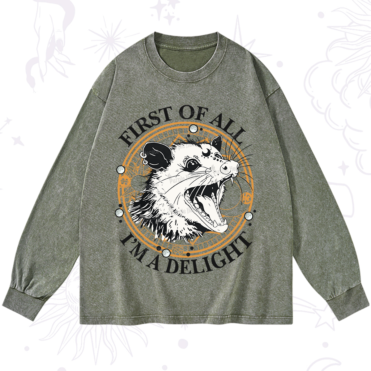 Purplehecate First Of All I Am A Delightful Angry Opossum Washed Long Sleeve Shirt