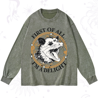 Purplehecate First Of All I Am A Delightful Angry Opossum Washed Long Sleeve Shirt