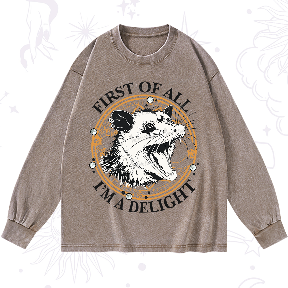 Purplehecate First Of All I Am A Delightful Angry Opossum Washed Long Sleeve Shirt