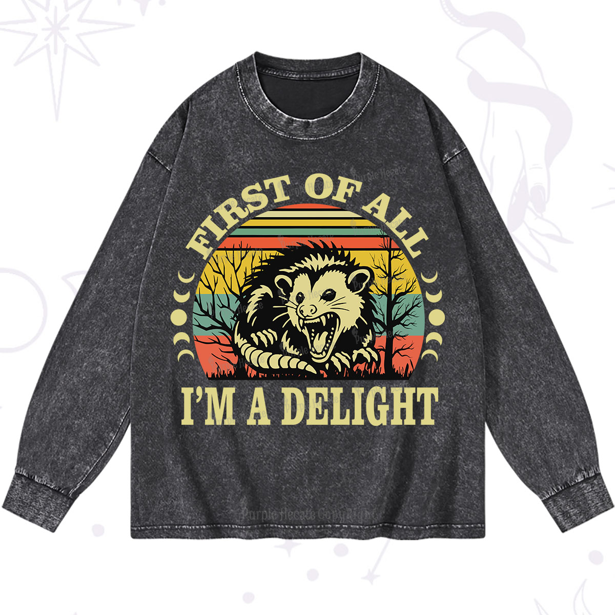 Purplehecate First Of All I'm A Delightful Opossum Washed Long Sleeve Shirt