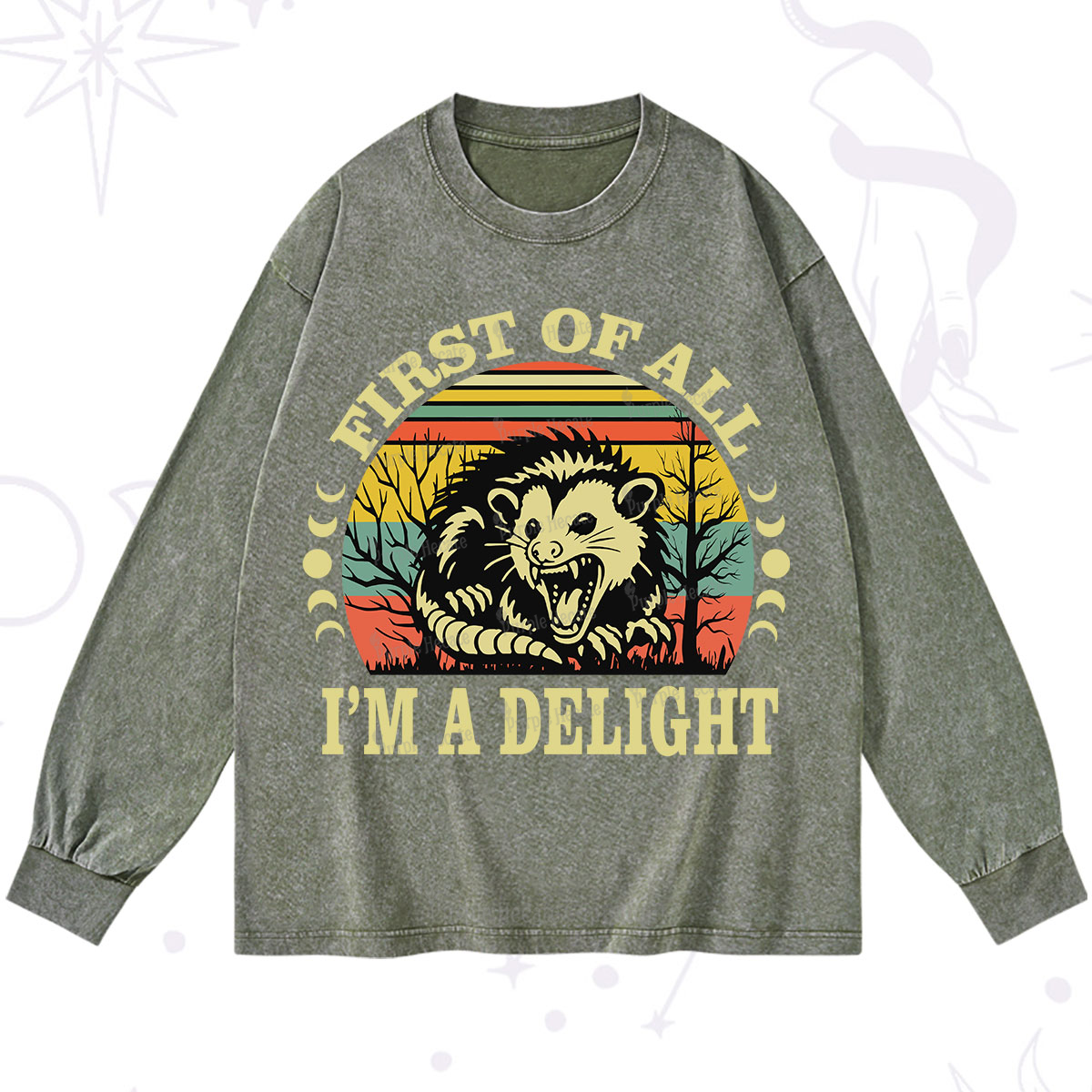 Purplehecate First Of All I'm A Delightful Opossum Washed Long Sleeve Shirt