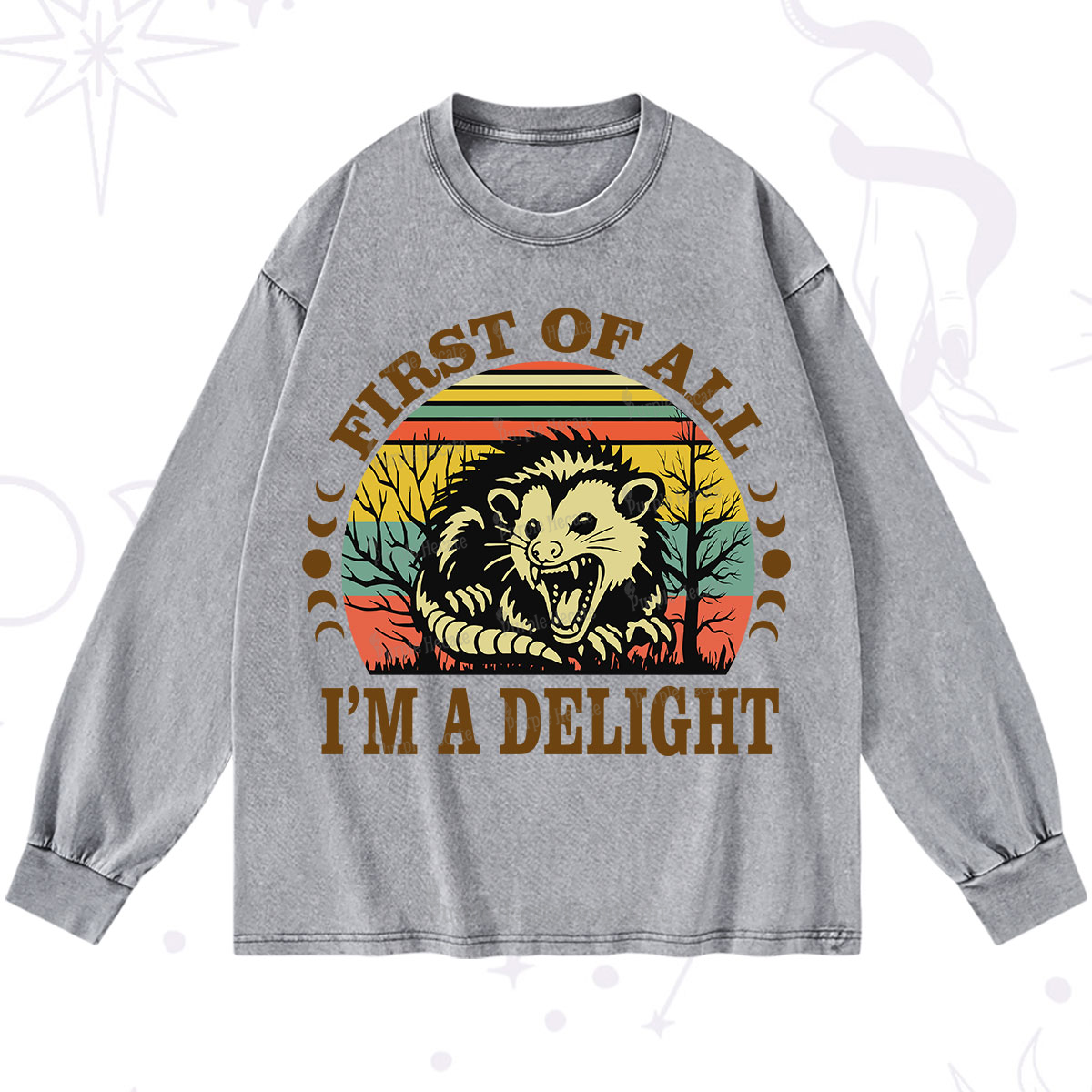 Purplehecate First Of All I'm A Delightful Opossum Washed Long Sleeve Shirt