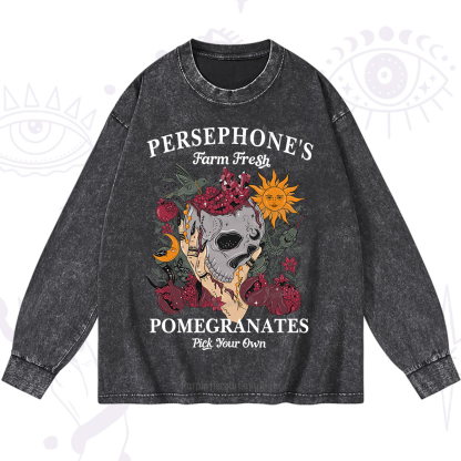Purplehecate Persephone's Farm Fresh Pomegranates Pick Your Own Washed Long Sleeve Shirt