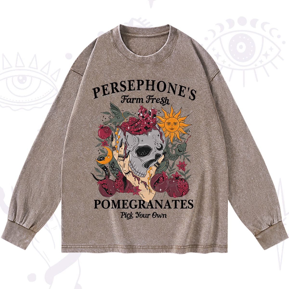 Purplehecate Persephone's Farm Fresh Pomegranates Pick Your Own Washed Long Sleeve Shirt