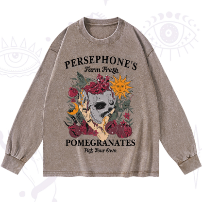 Purplehecate Persephone's Farm Fresh Pomegranates Pick Your Own Washed Long Sleeve Shirt