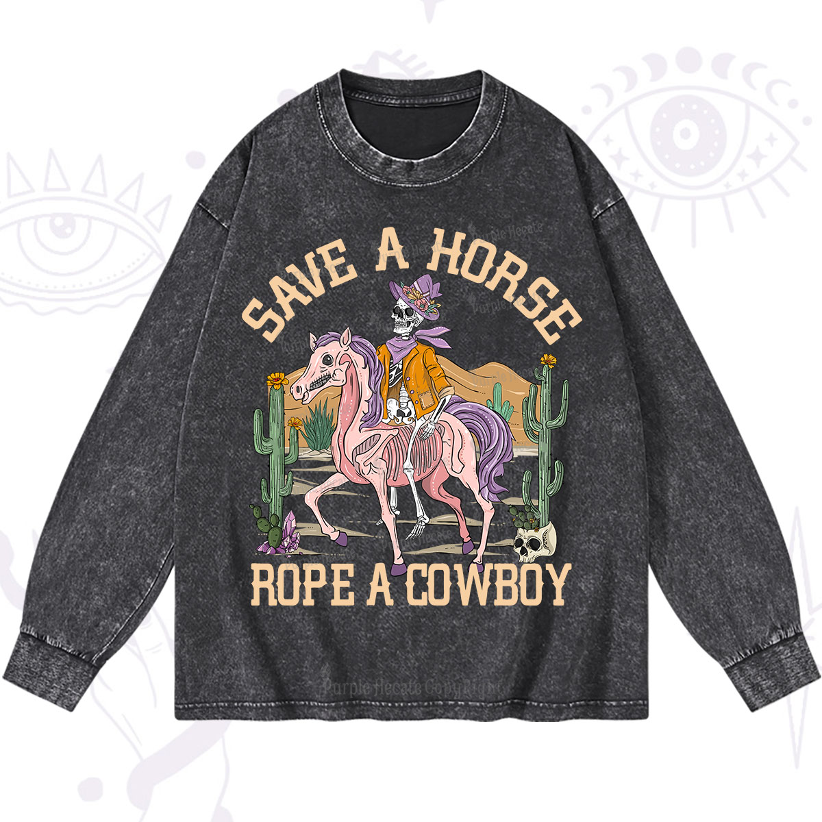 Purplehecate Save A Horse Rope A Cowboy Washed Long Sleeve Shirt